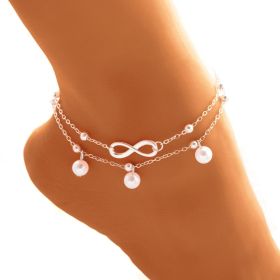 Women's Alloy Anklet With 8-shaped Double-layer Pearls (Option: Silver)